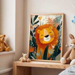 Lion Nursery Poster, Jungle Animal Wall Art, Baby Room Decor, Kids Bedroom Print, Playroom Safari Artwork - thumbnail 3