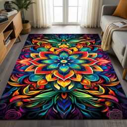 Colorful Mandala Rug - Vibrant Floral Boho Tile Mat Decor