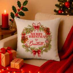 Personalised Christmas Cushion Cover Custom Squirrel Wreath Throw Pillow Stocking Filler Christmassy Festive Home Decor Family Gift Ekcc12