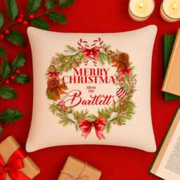 Personalised Christmas Cushion Cover Custom Squirrel Wreath Throw Pillow Stocking Filler Christmassy Festive Home Decor Family Gift Ekcc12 - thumbnail 2