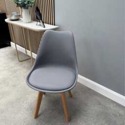 Mid-Century Modern Dining Chair Beech Wood Legs, Pu Leather Padded Seat - thumbnail 1