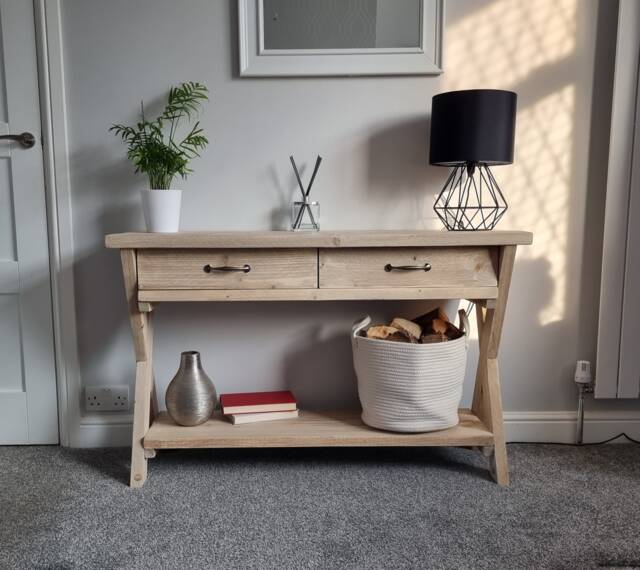Farmhouse Console Table With Drawers , Rustic Table, Reclaimed Wood Hallway Shoe Storage, Organisation - image 1