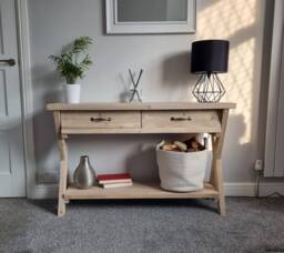 Farmhouse Console Table With Drawers , Rustic Table, Reclaimed Wood Hallway Shoe Storage, Organisation - thumbnail 1