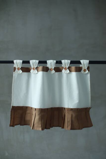 Ruffled Linen Curtain With Ties, French Farmhouse Style - 1 Panel - image 1
