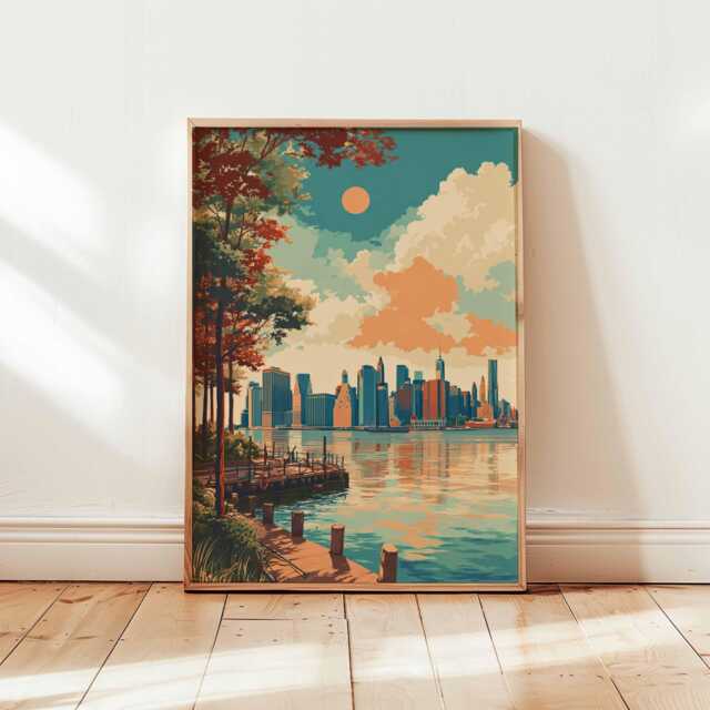 Brooklyn Poster, New York Nyc Wall Art, Bridge Print, Skyline Modern City Posters, Urban Art Prints - image 1