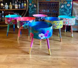 Custom Side Table Living Room. Round Bedside With Storage Made Of Wood Built in Drawer , Built Wooden - thumbnail 1