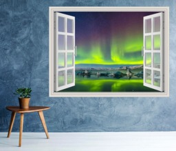 Aurora Borealis View Window 3D Wall Decal Art Removable Wallpaper Polar Lights Mural Sticker Vinyl Home Decor