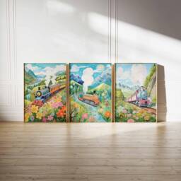 Set Of 3 Train Print, Wall Art, Steam Poster, Boys Room Kids Decor, Playroom Decor - thumbnail 1