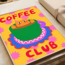 Coffee Club Cat Art Print Funny Feline Illustration - thumbnail 3