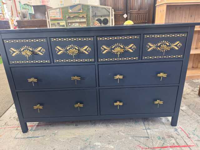 Large Painted Chest Of Drawers Merchant Navy Gold Indian Bone Inlay Dragonfly Handles - image 1
