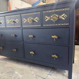 Large Painted Chest Of Drawers Merchant Navy Gold Indian Bone Inlay Dragonfly Handles - thumbnail 2
