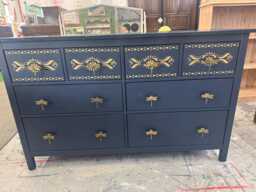 Large Painted Chest Of Drawers Merchant Navy Gold Indian Bone Inlay Dragonfly Handles