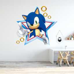 Sonic The Hedgehog Wall Sticker - in Star With Rings Art - thumbnail 1