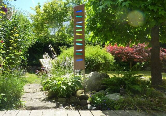 Garden Sculpture Made Of Wood & Glass. A Unique, Handmade, Weatherproof Garden Decoration - image 1