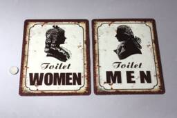 1 Ladies Or Gents Wc Toilet Sign Rustic, Door Funny, Bathroom Restrooms Wall Hanging Lavatory, Plaque, Women Men Face Head