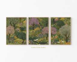 Botanical Garden Art Print Set Vintage Woodland Landscape, Set Of 3 - thumbnail 1