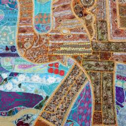 Elephant Tapestry Vintage Patchwork, Beaded Bohemian Wall Hanging - 80x100 Inches - thumbnail 3