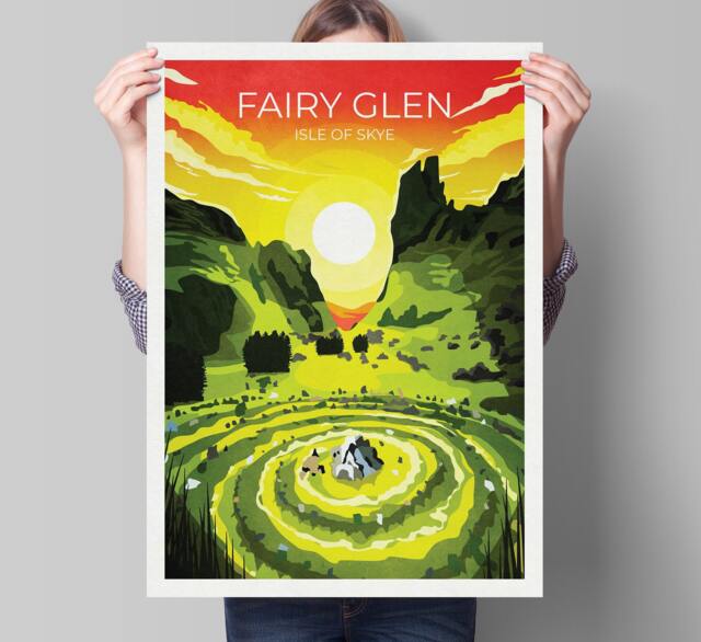 Fairy Glen Travel Poster, Isle Of Skye Scotland, Retro Scottish Print - image 1