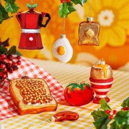 Mini English Breakfast Glass Christmas Tree Hanging Decorations - Festive Winter Food Foodie Chef Sausage Fried Egg Toast Fry Up Set Of 3 - thumbnail 2