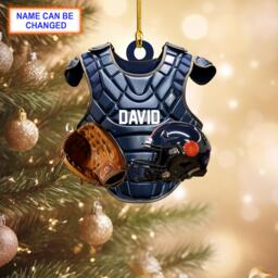 Custom Name Baseball Catcher Chest Protector & Helmet Personalized Ornament, Christmas Tree Hanging, Flat 2D Ornament