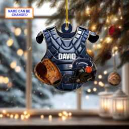 Custom Name Baseball Catcher Chest Protector & Helmet Personalized Ornament, Christmas Tree Hanging, Flat 2D Ornament - thumbnail 2