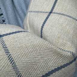 "Highland Tartan Check Cushion Cover Beige & Blue Countryside Decor For Modern Sofa - 12""x20" - thumbnail 3