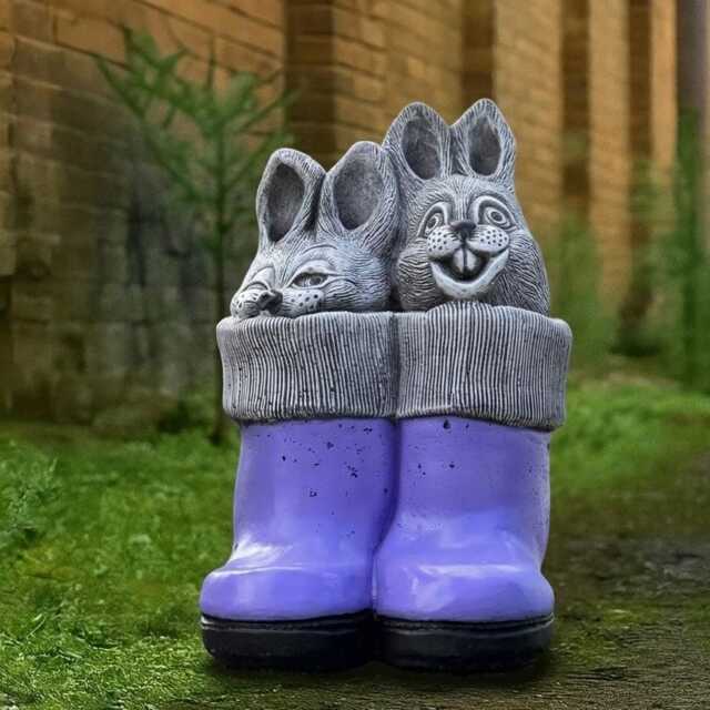 Concrete Bunny in Boots Statue Cement Rabbit Sculpture Outdoor Ornament Handcrafted Garden Animal Decor Stone Art Lover Gift - image 1