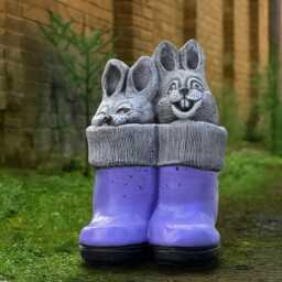 Concrete Bunny in Boots Statue Cement Rabbit Sculpture Outdoor Ornament Handcrafted Garden Animal Decor Stone Art Lover Gift - thumbnail 1