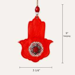 Hamsa Wall Art, Handcrafted Ceramic Hanging, Home Decoration Protection, Good Luck Amulet, Rose Design Hanging - thumbnail 3