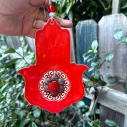 Hamsa Wall Art, Handcrafted Ceramic Hanging, Home Decoration Protection, Good Luck Amulet, Rose Design Hanging - thumbnail 4
