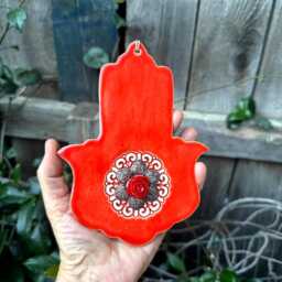 Hamsa Wall Art, Handcrafted Ceramic Hanging, Home Decoration Protection, Good Luck Amulet, Rose Design Hanging - thumbnail 2
