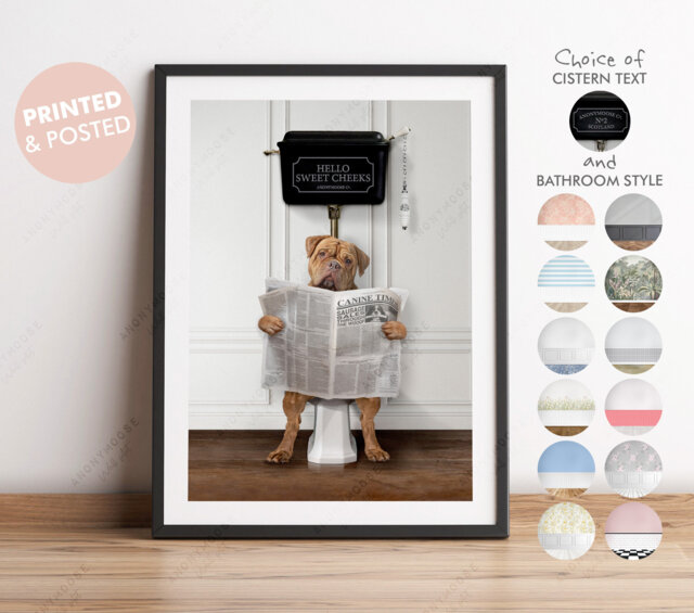 Dogue De Bordeaux Dog On Toilet With Newspaper, Victorian Print, Funny Bathroom Toilet, Humour Print - image 1