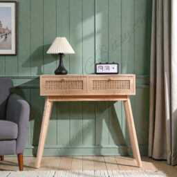 Rattan Console Table With 2 Drawers, Slim Wooden Hallway & Living Room - thumbnail 2