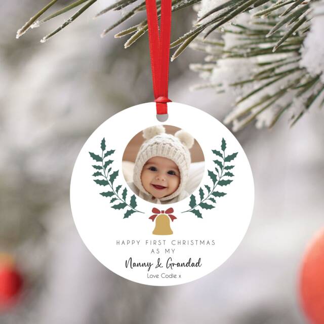 Personalised Happy First Christmas As My Nanny & Grandad Bauble - Custom Tree Decoration Photo Grandparent Gift Xmas - image 1