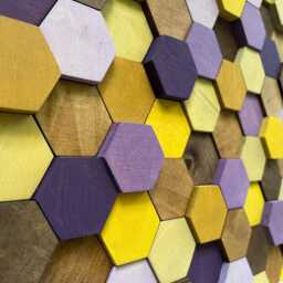 Reclaimed Wood Hexagon Wall Art - Brown, Yellow, Purple Mosaic - thumbnail 2