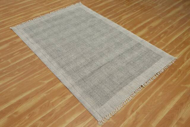 Handmade Black Abstract Cotton Rug, Block Printed Kilim - image 1