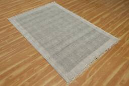 Handmade Black Abstract Cotton Rug, Block Printed Kilim - thumbnail 1