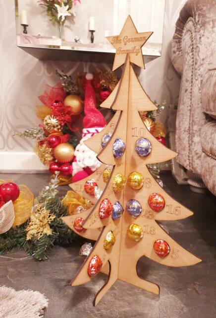 Personalised Advent Christmas Tree Wooden Calendar Lindt Chocolate - image 1