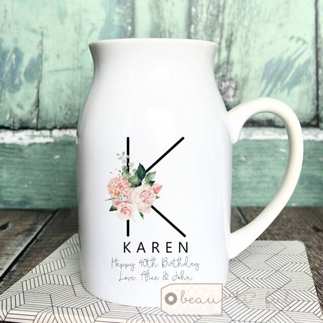 Personalised Birthday Gift Special 21 30 40 50 60 70 Any Age Wildflower Floral Ceramic Small Vase Jug Mug