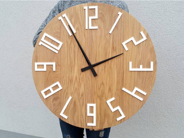 Large Wall Clock - Wood With White Numbers & Black Clock Hands Slim_Wood 23 - image 1