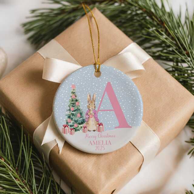 Pink Woodland Bunny Christmas Ornament Personalised Baby Girl's First Decoration Storybook Rabbit Keepsake 2025 Gift - image 1