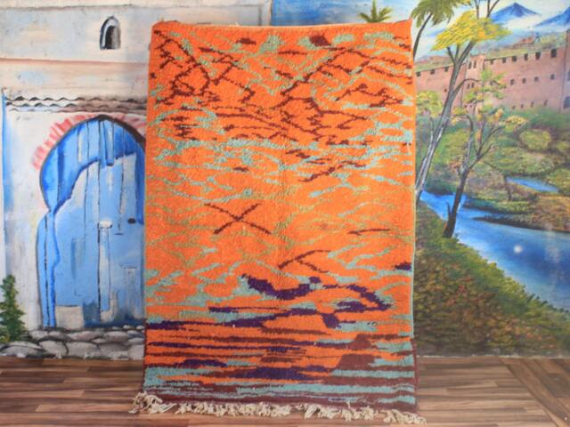 Moroccan Orange Rug, Beni Ourain Wool Berber Custom Handmade Rustic Carpet - Rug - image 1
