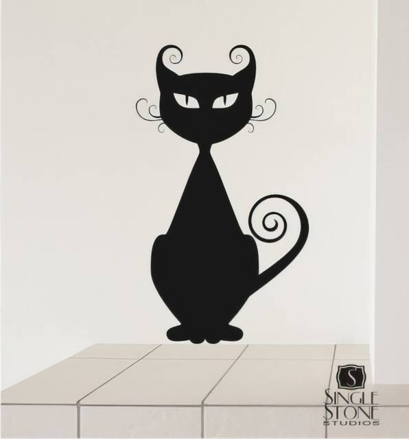 Halloween Cat Wall Decal Curly Tail Vinyl Art - image 1