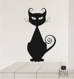 Halloween Cat Wall Decal Curly Tail Vinyl Art - thumbnail 1