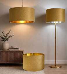 New Luxury Made By Order Embossed Golden Silk Super Luxurious Lamp Shade & Pendant Light With Metallic Panels Lining