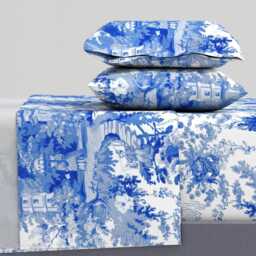 Chinoiserie Sheets - Palace Blue By Peacoquettedesigns Toile Du Jouy Nature Cotton Sateen Sheet Set Bedding Spoonflower - thumbnail 1