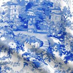 Chinoiserie Sheets - Palace Blue By Peacoquettedesigns Toile Du Jouy Nature Cotton Sateen Sheet Set Bedding Spoonflower - thumbnail 4