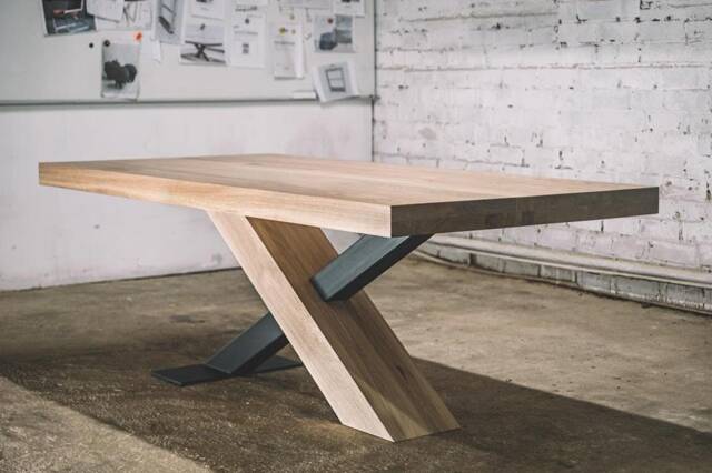 Industrial Oak Dining Table, Silver Metal Accents, Loft Style - image 1