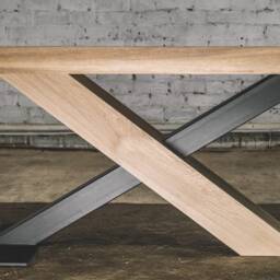 Industrial Oak Dining Table, Silver Metal Accents, Loft Style - thumbnail 3