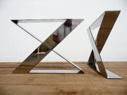 "Chrome Bench Legs , 15"" H X 21"" W X-Frame Wide Flat Stainless Steel Coffee Table Customizable Height 12"" - 16"
